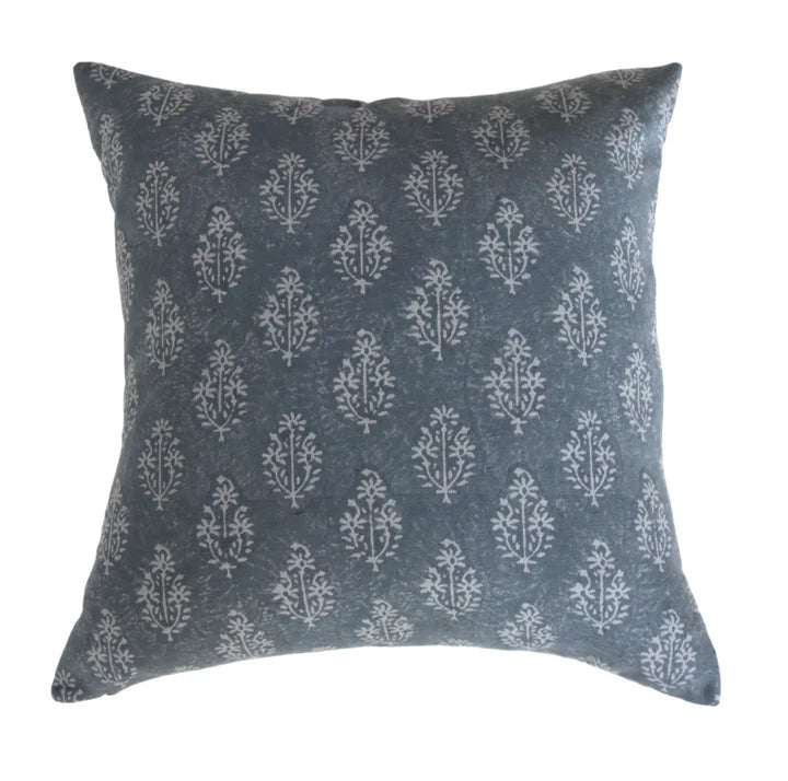 Iris Hand-Block Printed Navy Pillow Cover – Artisan Linen Accent