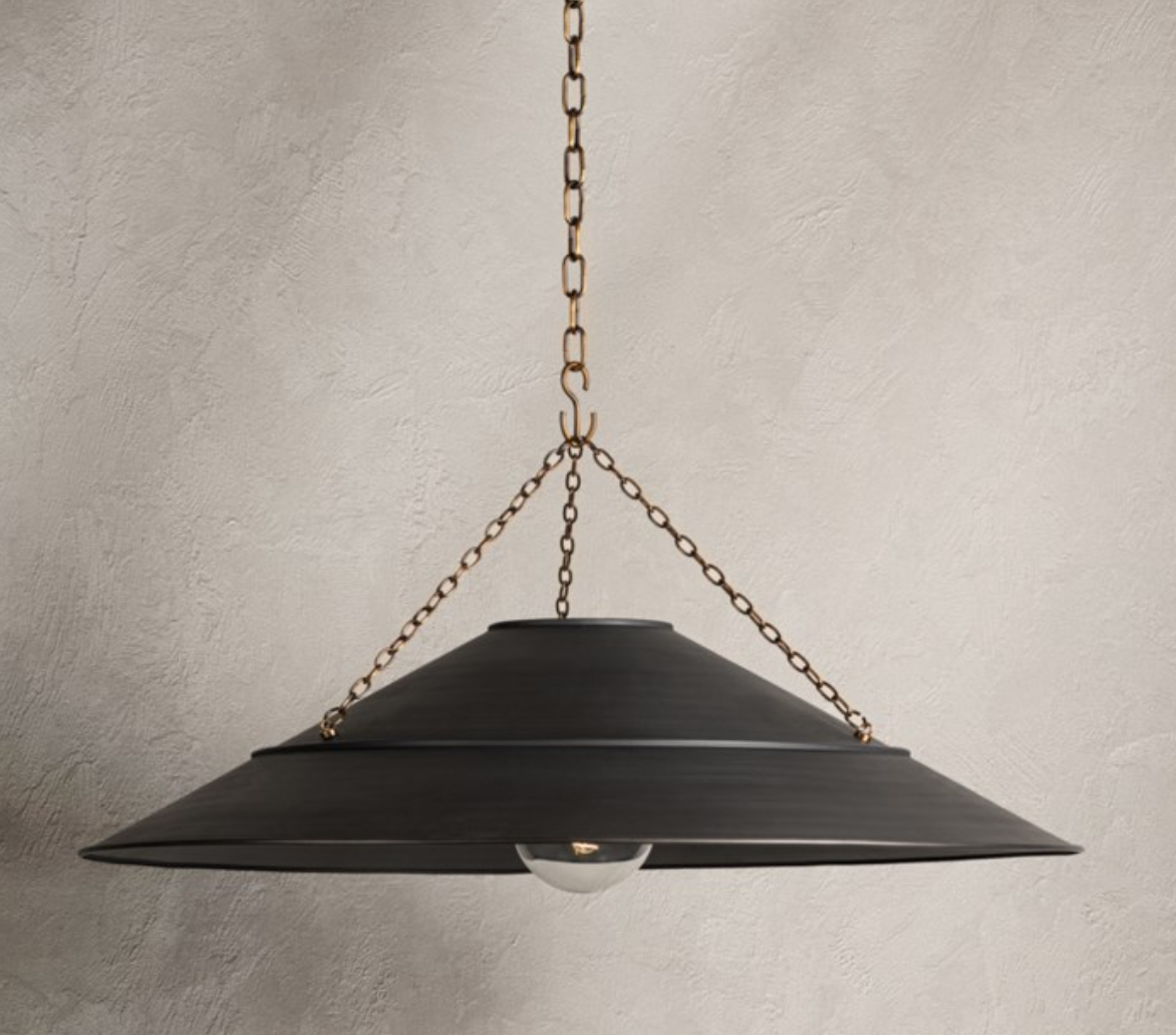 Arcane Pendant | Graphite Shade with Patina Brass and Industrial Detailing